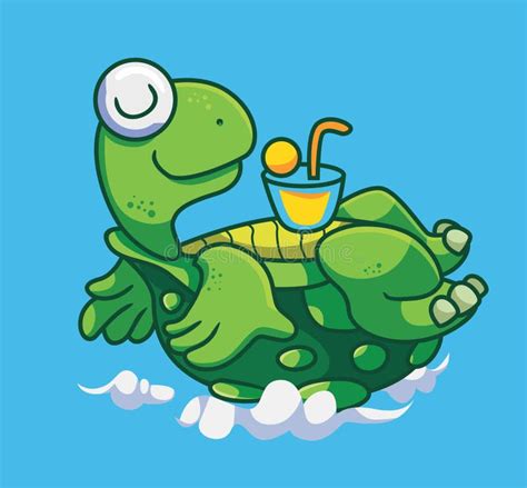 Cute Cartoon Turtle Relaxing. Isolated Cartoon Animal Illustration ...