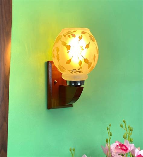 Buy White & Gold E27 holder Wood & Glass Uplight Wall Scone at 67% OFF by Foziq | Pepperfry