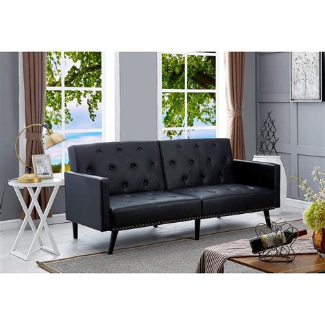 Black Convertible Futon Sofa, Modern Reclining Black Sleeper Sofa ...