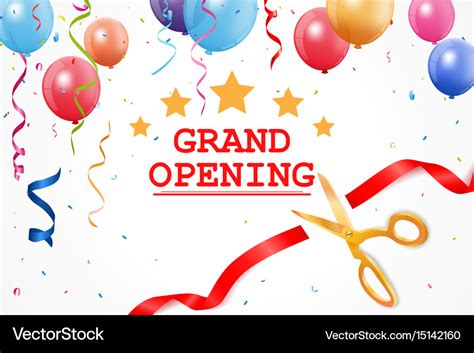 Grand opening banner with confetti and cutting rib