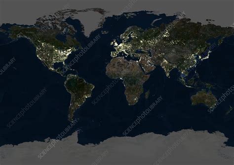 Whole Earth at night, satellite image - Stock Image C003/2206 - Science Photo Library