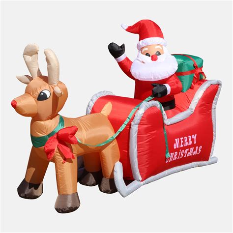 1.8m Inflatable Outdoor Santa, Sleigh and Reindeer with LED Light ...