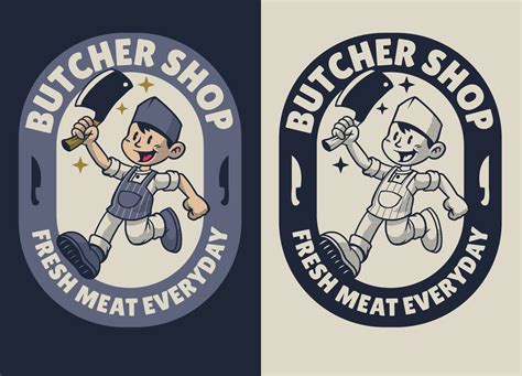 Retro Cartoon Character of Butcher Shop Logo 24151791 Vector Art at ...