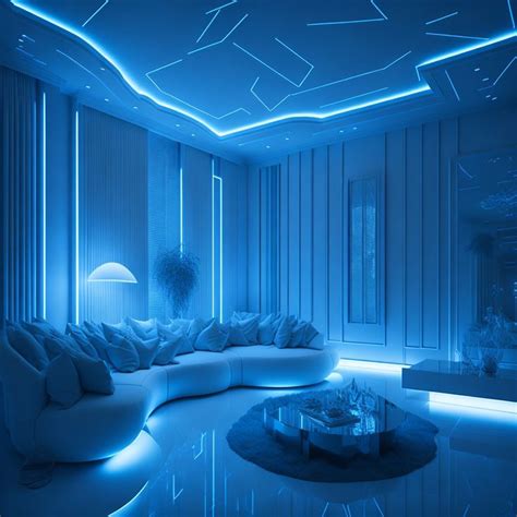 White Living Room with Blue LED Lighting