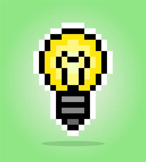 8 bit pixel light bulb. game asset object in vector illustration ...