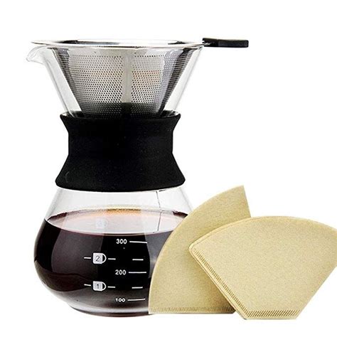Coffee Maker & Filter Paper Bundle - Pour Over Coffee Dripper â€“ Glass Carafe with Stainless ...