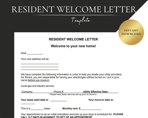 NEW RESIDENT WELCOME Letter Template, New Tenant Welcome Letter, New ...