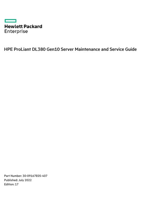 HP ENTERPRISE PROLIANT DL380 GEN10 MAINTENANCE AND SERVICE MANUAL Pdf ...