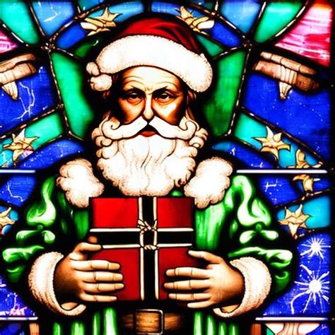 ArtStation - Stained glass / vitrage Santa Clause with present box Artworks Stained Glass Church ...