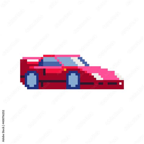 Red sport car. Pixel art. 8-bit sprite. Sticker design. Isolated vector illustration. Stock ...