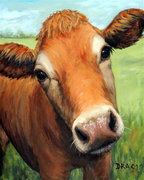 Young Jersey Cow In Field Painting by Dottie Dracos