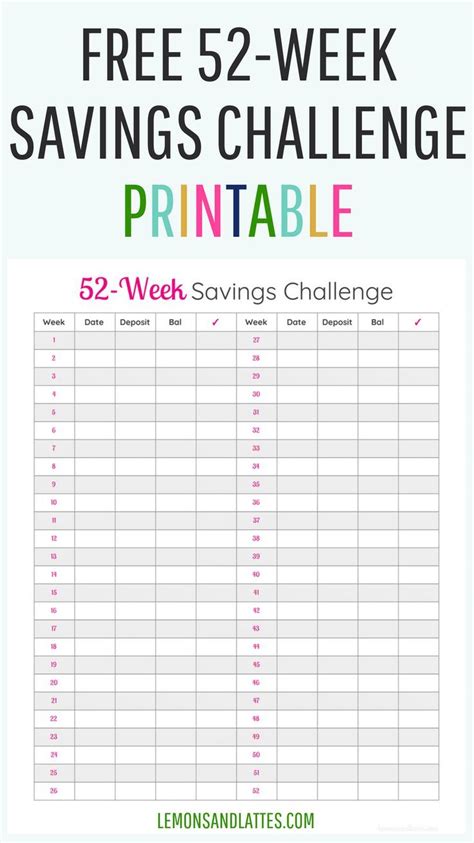 Weekly Money Challenge Printable