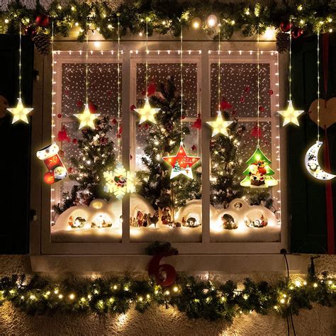 Christmas Window Lights Indoor 10LED Christmas Curtain Lights with 8 ...