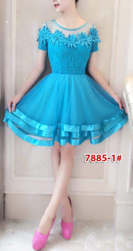 Dress import 7885-1 biru muda - Grosir Tanah Abang,Baju Import Online Murah-GrosirDress.com