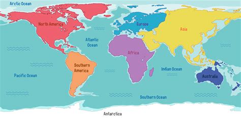 carte du monde avec les noms des continents et des océans 1782553 Art ...