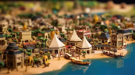 Premium AI Image | A miniature model of a small town with a boat in the ...