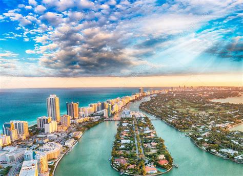 Aerial view of Miami Beach at sunset — Stock Photo © jovannig #140879866