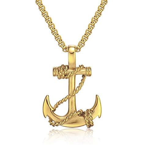 Gold-Toned Anchor Pendant & Stainless Steel Box Chain Necklace | Classy ...