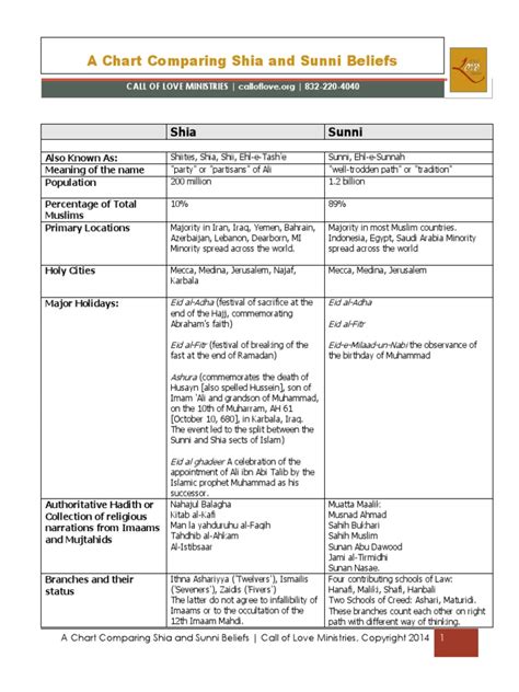 A Chart Comparing Shia and Sunni Beliefs | Shia Islam | Ali