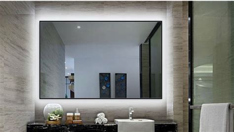 black frame bathroom mirror with led stripe and sensor touch Bathroom Mirror Lights, Mirror With ...