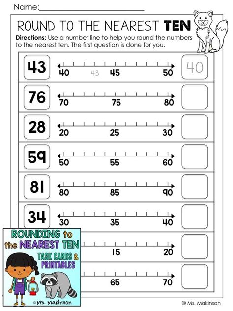 Rounding to the Nearest Ten Worksheet - Animal Theme