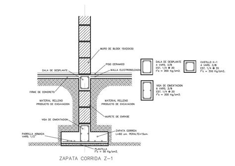 Shoe footing constructive structure cad drawing details dwg file - Cadbull