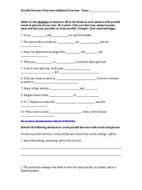 Parallel Structure Exercises II | PDF | Sentence (Linguistics) | Phrase