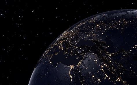 Planet Earth Wallpaper 4K, Night view, Illuminated, Orbit