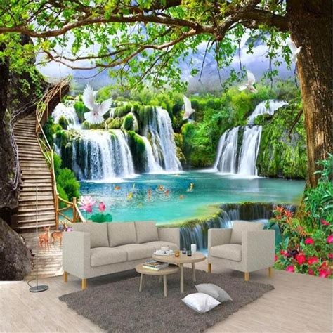 3D Waterfall Wallpaper | Waterfall wallpaper, Landscape wall painting, Landscape walls