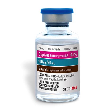 Bupivacaine Injection BP 0.5% (5 mg / mL) 20 mL - SteriMax Inc.