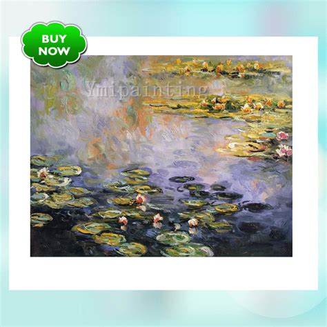 a painting with water lilies on it and the words buy now written in green