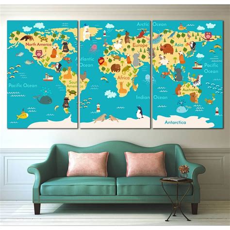 Nursery World Map Canvas Print for Kids Room – Zellart Canvas Prints