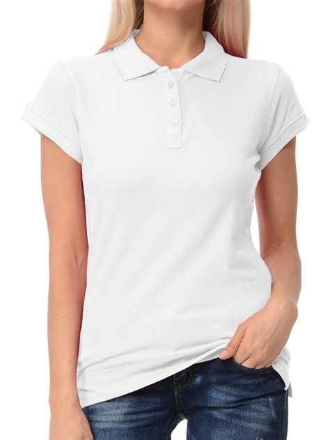 Basico - Basico White Polo Collared Shirts For Women 100% Cotton Short Sleeve Golf Slim Fit Polo ...