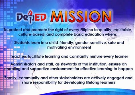 Deped Vision, Misson & Core Values - SCHOOL ID : 301061