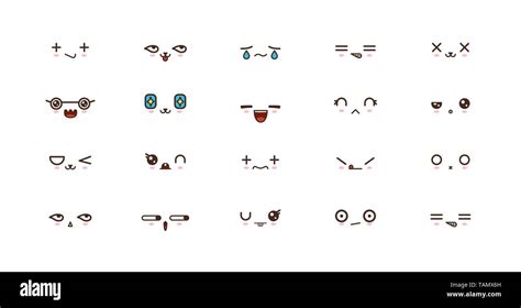 Kawaii faces expressions cute smile emoticons. Japanese emoji Stock ...