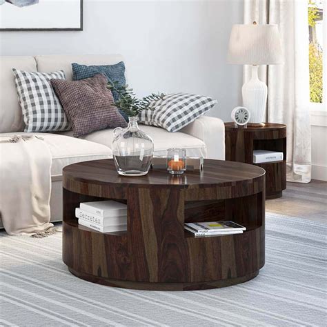 Ladonia Rustic Solid Wood Round Coffee Table in 2021 | Round wood coffee table, Living room ...