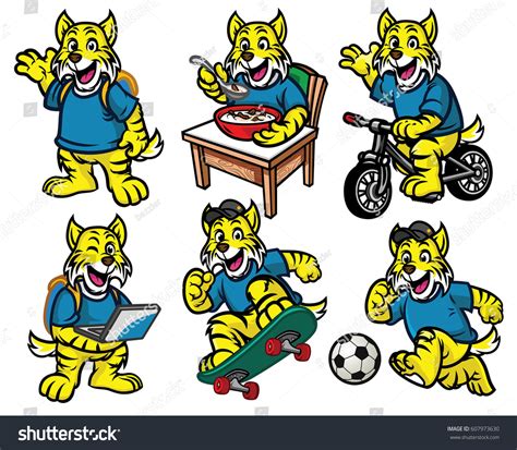 Cartoon Character Set Cute Little Wildcat Stock Vector (Royalty Free) 607973630 | Shutterstock