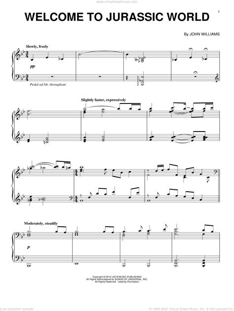 Williams - Welcome To Jurassic World from Jurassic World sheet music for piano solo