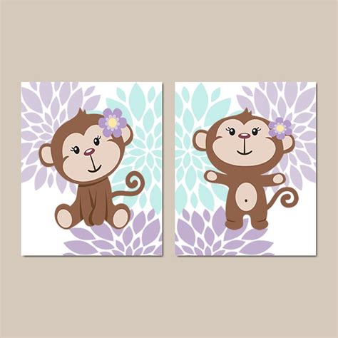 Girl Monkey Wall Art Girl Monkey Nursery Decor Prints or | Etsy