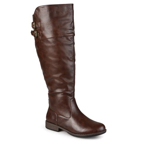 Womens Wide Calf Round Toe Buckle Detail Boots - Walmart.com