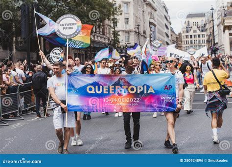 Queertopia People with Flags and Banners Celebrating London LGBTQ Pride ...