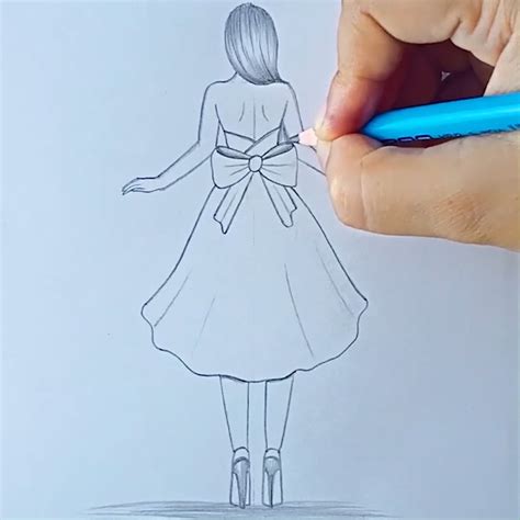How to draw a girl Dress backside | Very easy beginner drawing | Simple drawing tutorial | Girl ...