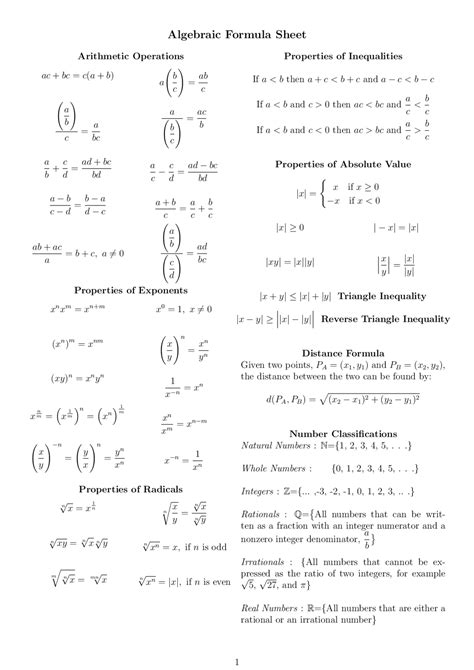 Linear Algebra Formula Sheet