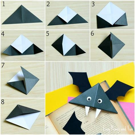 DIY Bat Corner Bookmarks - Halloween Crafts - Easy Peasy and Fun Origami Bookmarks, Instruções ...