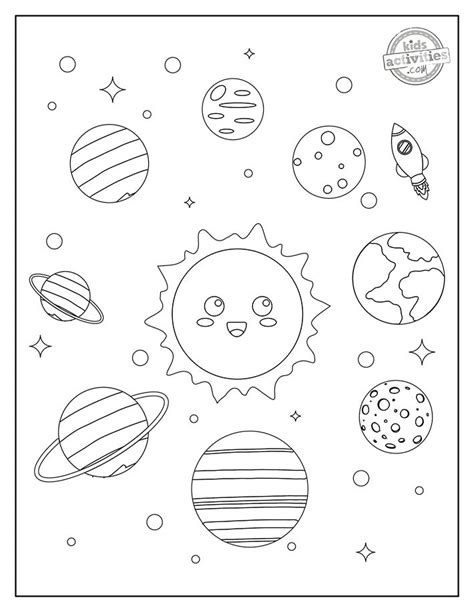 the solar system coloring page with planets and stars on it, as well as ...