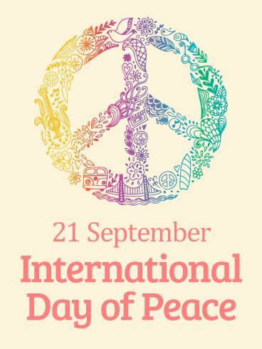 the international day of peace poster is shown in pink, green and blue colors with an image of a ...