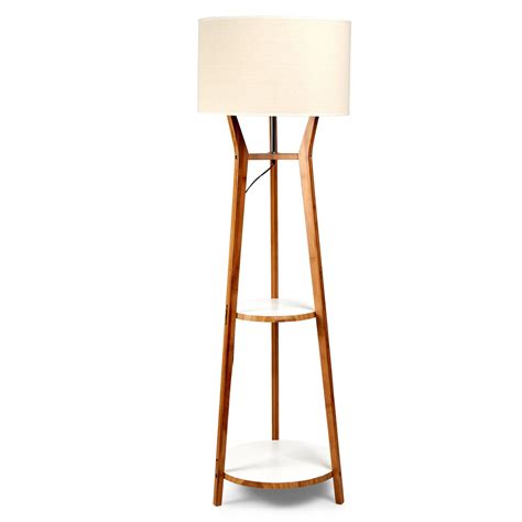 Tripod Floor Lamp with Double Shelf and Beige Shade 168cm – Jarri Lights