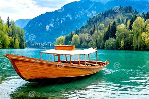 Traditional Wooden Boats, Called Pletna, in Bled Lake. Stock Illustration - Illustration of ...