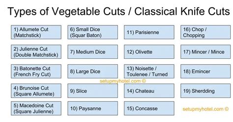 19 Types Of Vegetable Cuts / Classical French Knife Cuts