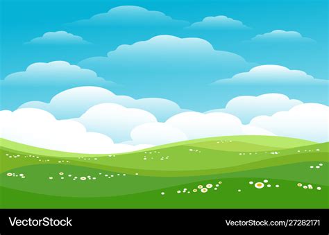 Blue skies green hills horizon Royalty Free Vector Image